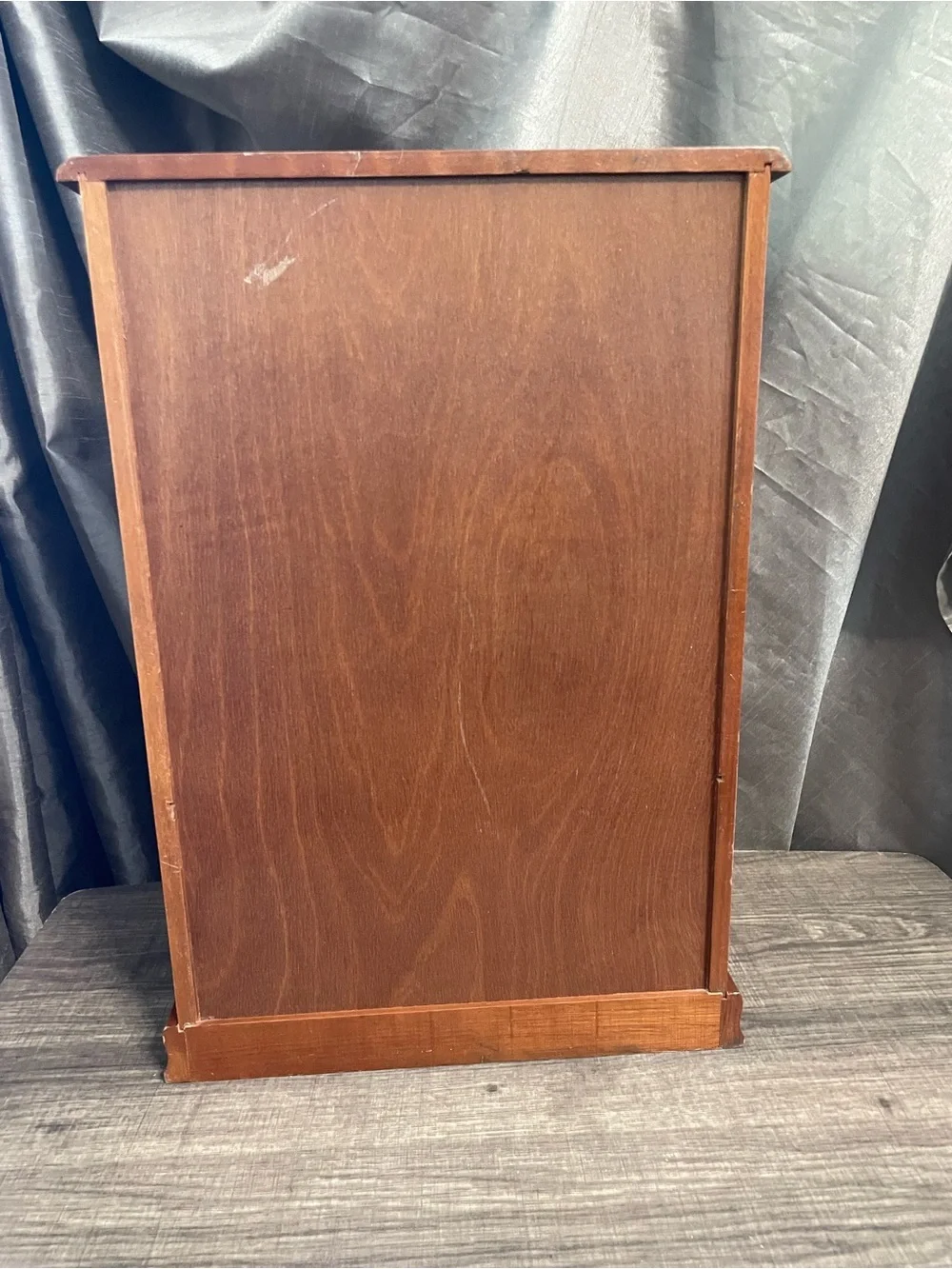 Vintage Mele Wood Jewelry Armoire Etched Glass Box
